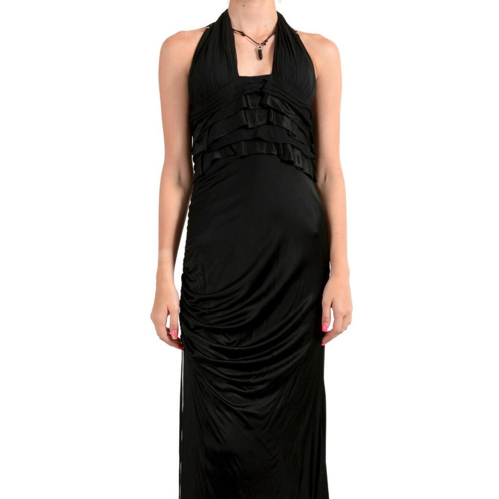 Versace Women's Deep V-Neck Halter Evening Dress